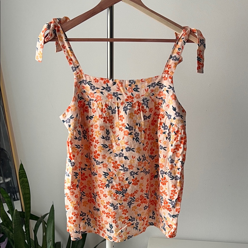 SONOMA Floral Tie-Strap Tank Top - Orange and Blue M